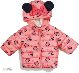 F&F Minnie mintás rózsaszín, belül bundás téli kabát 62 6-Új