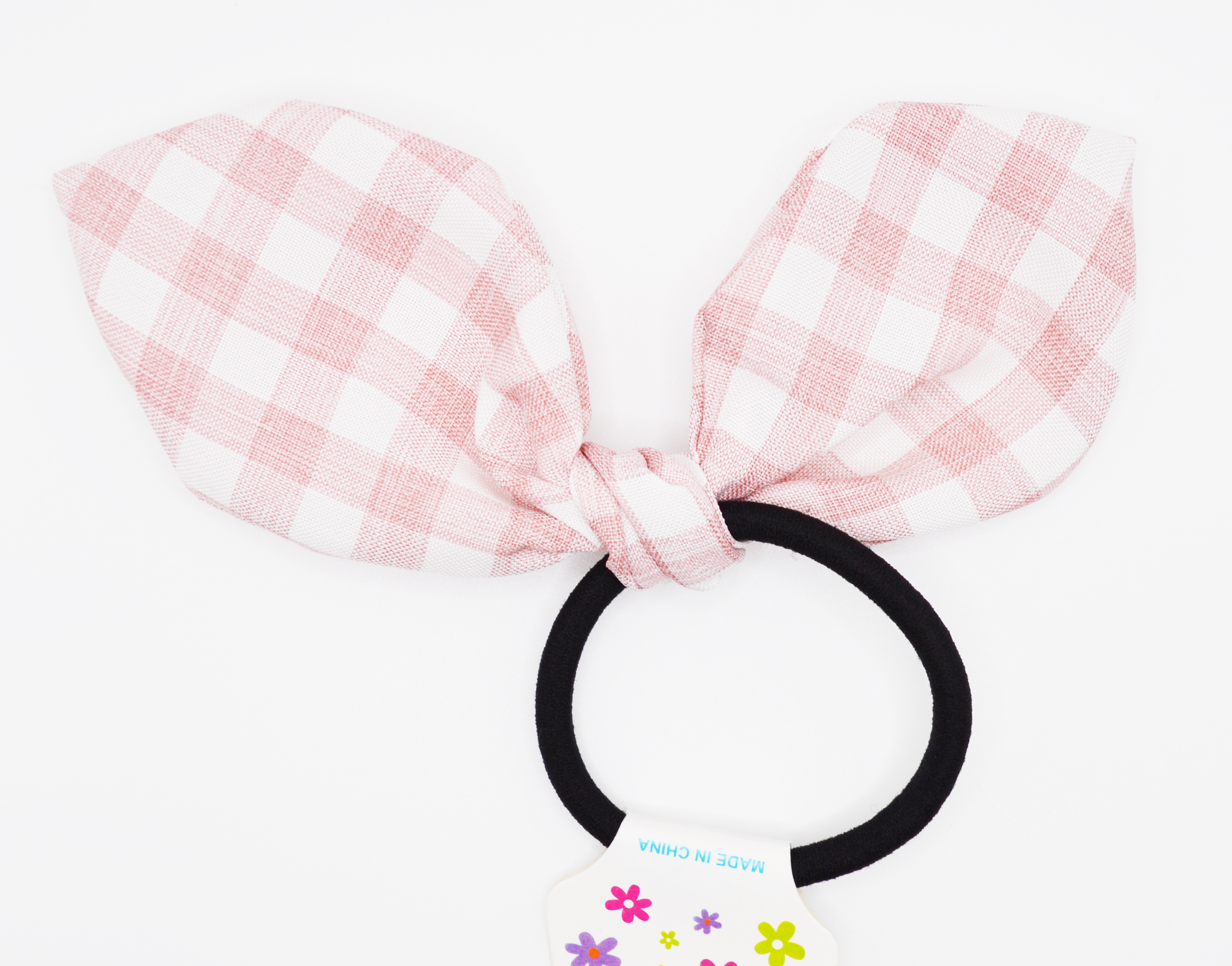 Rózsaszín kockás erős hajgumi 1db(masni 14cm)
