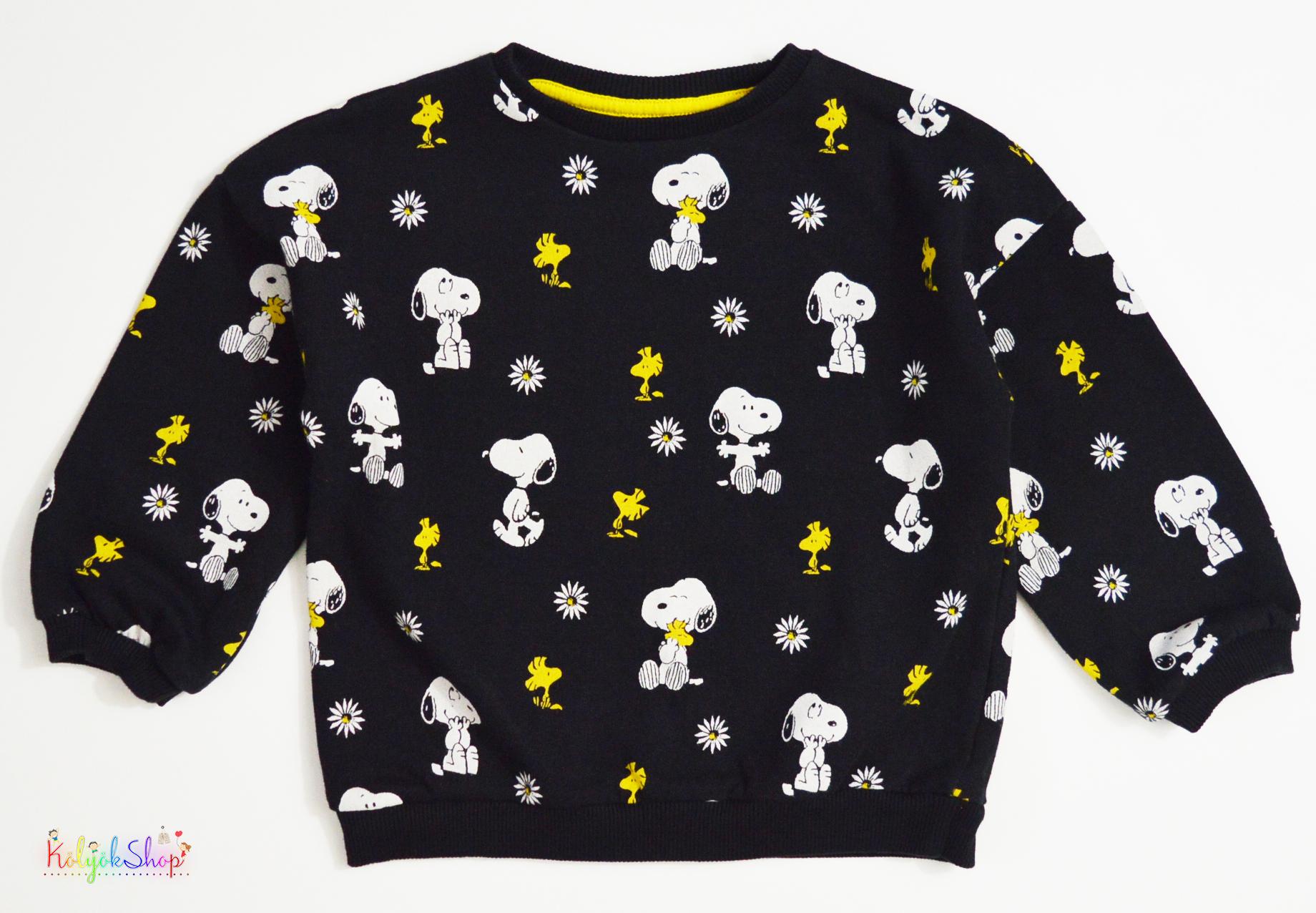 F&F Snoopy mintás fekete pulóver 3-4év 5-Újszerű
