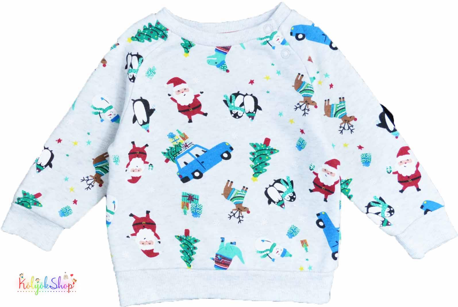 Primark Mikulás mintás szürke pulóver 74 5-Újszerű
