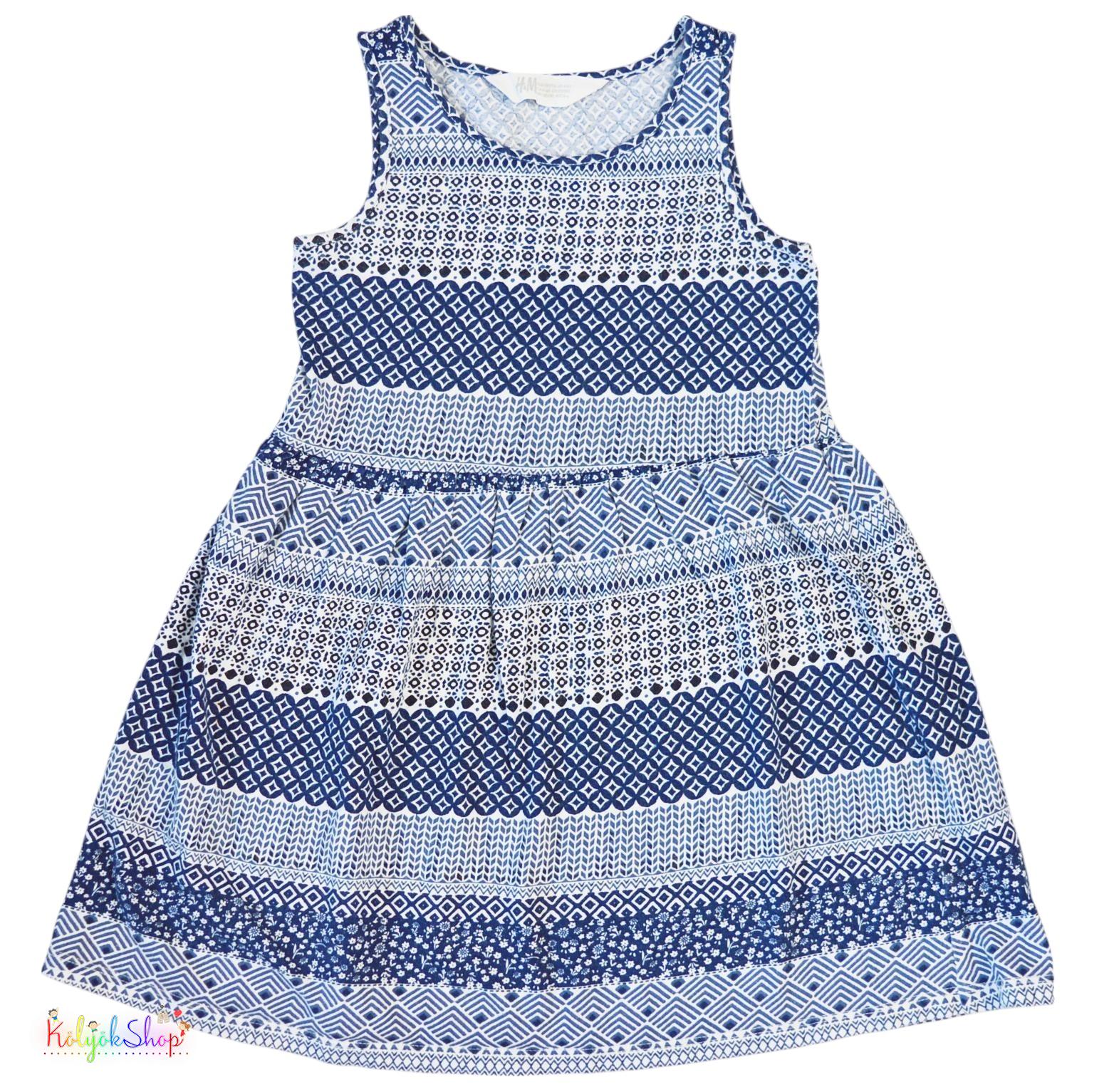 H&M kék-fehér mintás ruha 4-6év 4-Hibtálan(halvány folt)