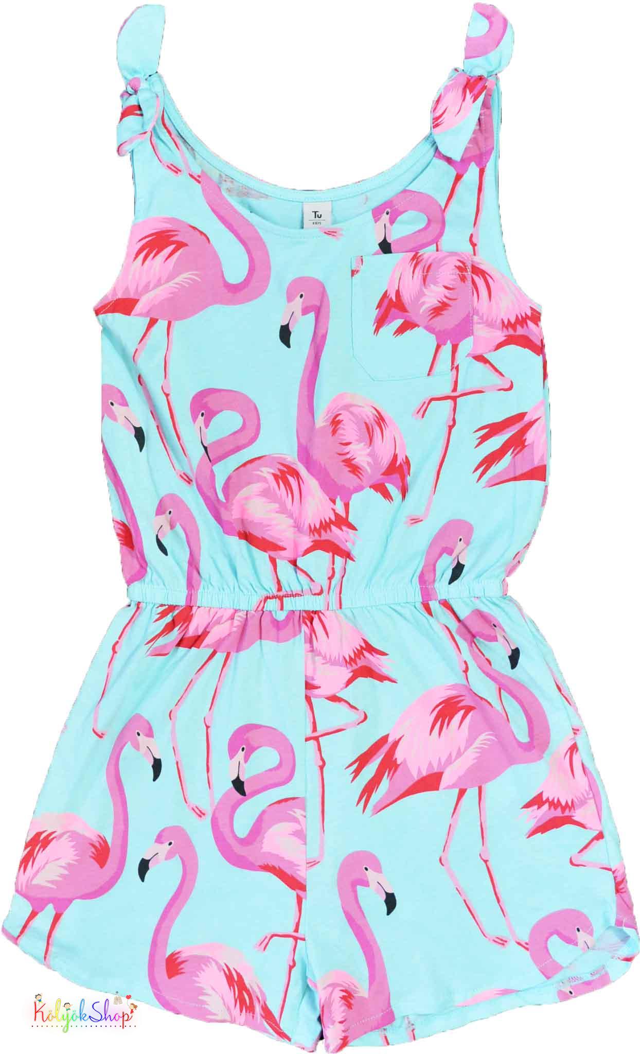 Tu flamingo mintás világoskék playsuit 9év 5-Újszerű