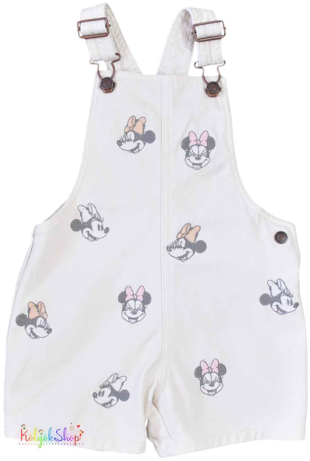 F&F Minnie mintás krém farmer kantáros rövidnadrág 3-4év 4-Hibátlan(elszíneződés)
