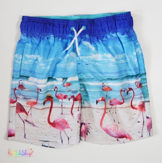 Primark flamingós kék, belül hálós rövidnadrág 7-8év 4-Hibátlan(halvány elszínez