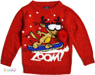 Next szarvasos karácsonyi piros pulóver 3év 4-Hibátlan(szeme világít)