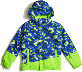 Mountain Warehouse kék-zöld mintás, polár bélelt hófogós kabát 9-10év 4-Hibátlan