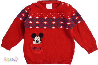 F&F Mickey piros kötött pulóver 68 3-Jó állapot