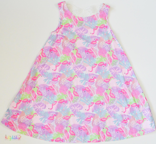 Tu flamingó mintás lila ruha 9év 5-Újszerű