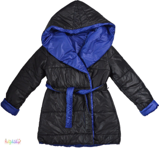 Fekete-kék kívül belül hordható kötős kabát One size 6-Új