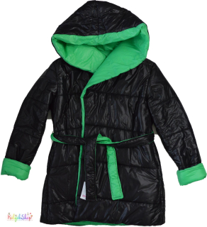 Fekete-zöld kívül belül hordható kötős kabát One size 6-Új