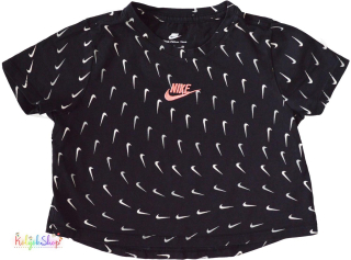Nike mintás fekete rövid derekú felső 128-137 4-Hibátlan