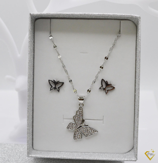 Butterfly ezüst színű nemesacél nyaklánc fülbevaló szett