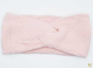 Rózsaszín szőrmés kötött téli fejpánt/fülvédő